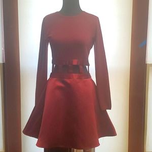 Maroon Long Sleeve A Line Cut Out Sweater Dress
